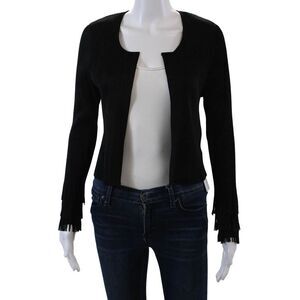 Alquema Womens Long Sleeve Open Front Accordion Pleated Jacket Black Size Small